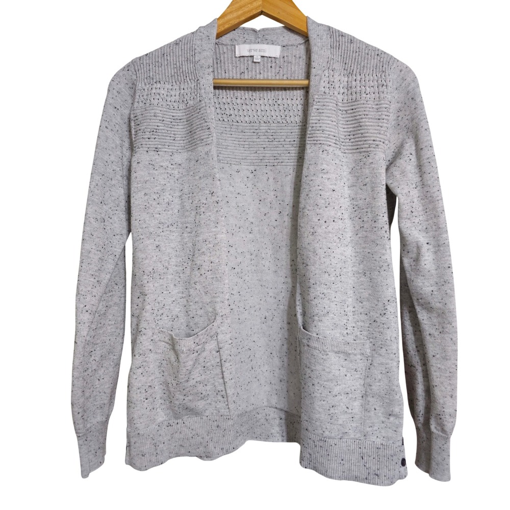 Verve Ami Gray Speckled Open Front Cardigan Textured Yoke Size S